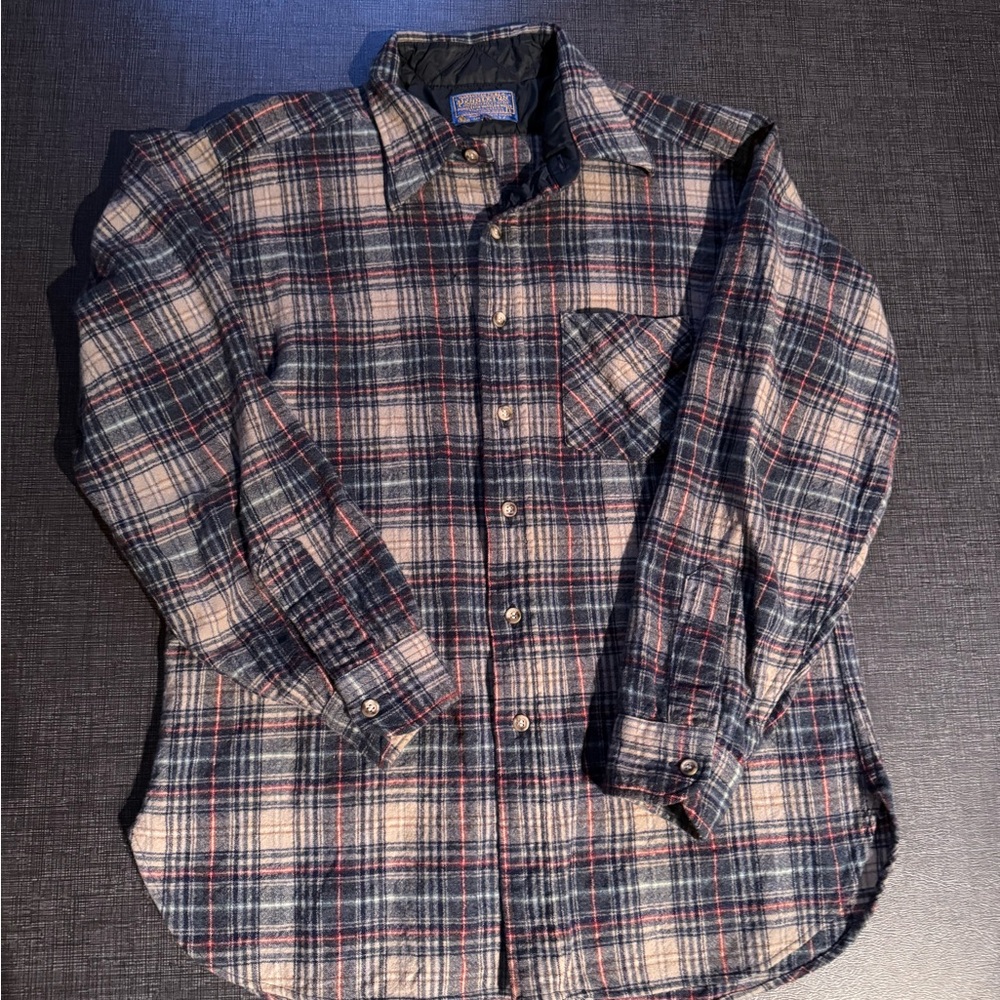 Pendleton Navy Blue, Cream, Red Plaid Button-Down *size Large - fits like Medium